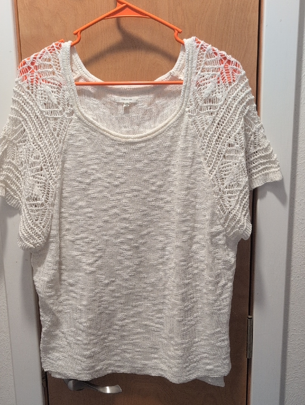 Maurices White Knit Top with Crochet Short Sleeves